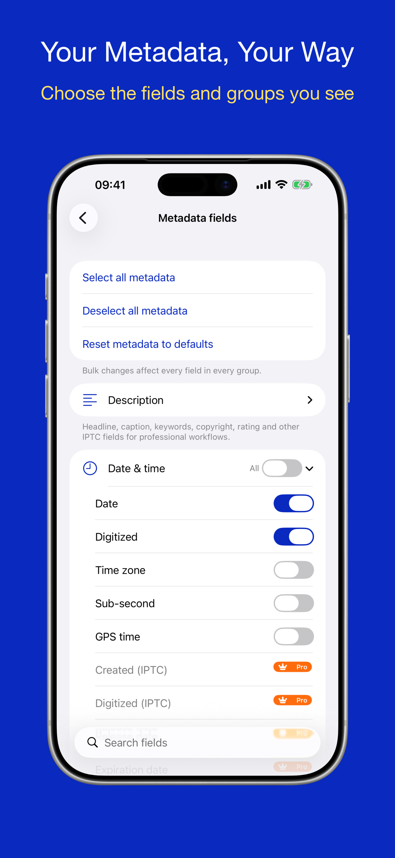 Choosing which metadata fields appear in the overlay